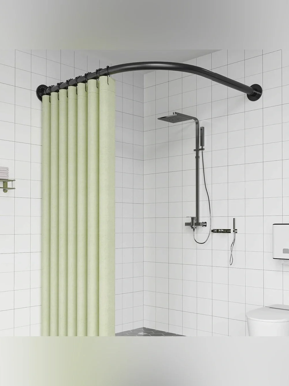 New Black Metal Adjustable Corner Shower Curtain Rod Stretchable L Shape 35”-51”